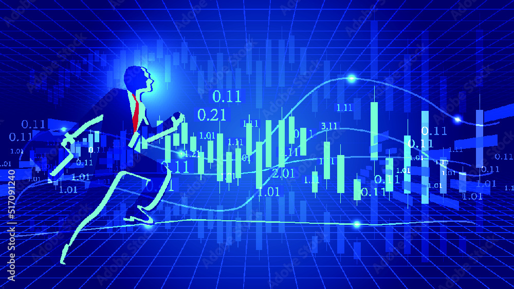 Poster business man running on financial curve graph background
