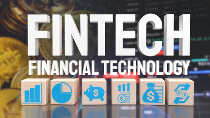 The fintech word on business background for technology concept 3d rendering
