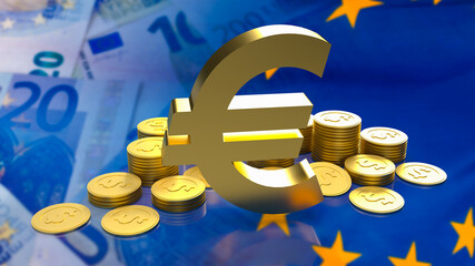 The eu symbol and gold coins for business concept 3d rendering