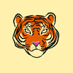 Head of tiger hand drawn character, icon, mascot vector illustration.