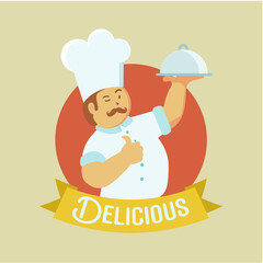 chef with thumbs up restaurant logo,chef beard hat cartoon playful logo vector icon illustration