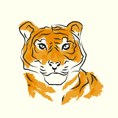 Head of tiger hand drawn character, icon, mascot vector illustration.