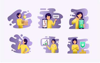 Business Concept illustrations set , trendy vector style
