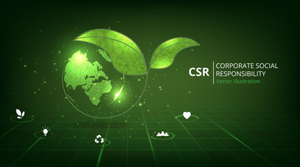  Corporate social responsibility concept. CSR and giving back to the community on a green background.modern business concept. - obrazy, fototapety, plakaty