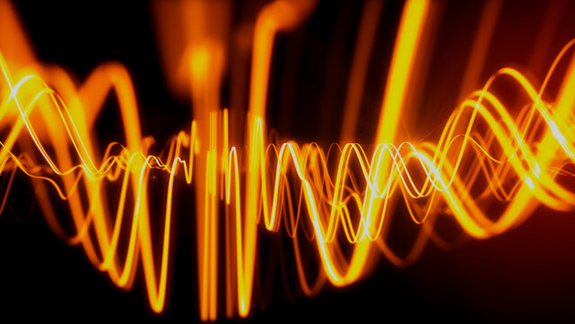 Sound Wave and Audio Technology Concept. Orange, Futuristic Digital Style. 3D Render.