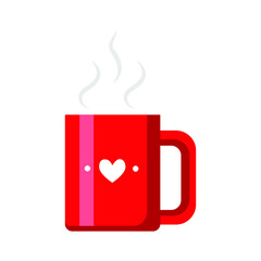 Mug of hot coffee on white background