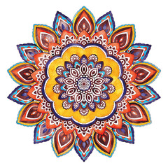 Watercolor hand drawn mandala flowers pattern, ethnic vintage design elements.	
