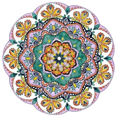 Fototapete Mandala Gorgeous mandala floral pattern, watercolor oriental design element.  