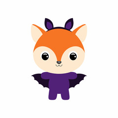 Cute little Halloween fox in a bat costume. Cartoon animal character for kids t-shirts, nursery decoration, baby shower, greeting card, invitation, house interior. Vector stock illustration