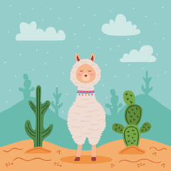 cute llama and cactus © Gstudio
