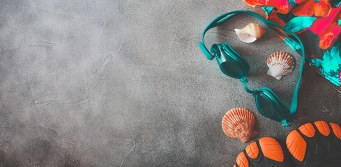 Summer vacation flat lay background