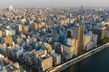 Japanese Urban Neighborhoods in Asakusa, Aerial View