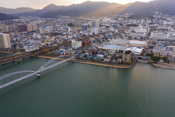 Sunset over Zeze, Biwako and Mountains of Japan