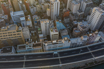 High Angle View of Neighborhoods and Urban Environment of Tokyo in the Morning