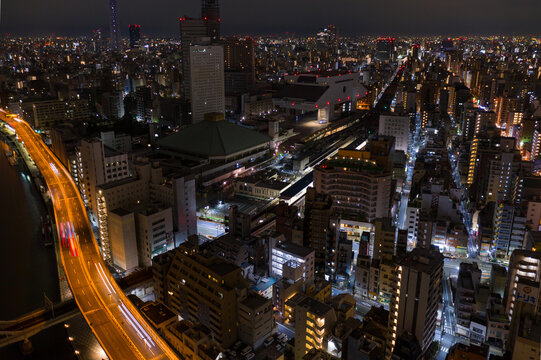 Concrete Jungle of Tokyo at Night, Aerial View of Japan