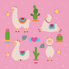 cute llamas and cactus