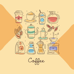 Fototapeta na wymiar coffee lettering and icons