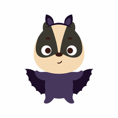 Cute little Halloween badger in a bat costume. Cartoon animal character for kids t-shirts, nursery decoration, baby shower, greeting card, invitation, house interior. Vector stock illustration