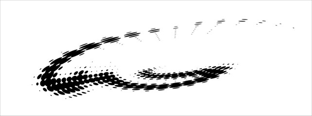 Polka dot snake twisted in a spiral.  Halftone dotted line. For logos, emblems, insignia. Vector.