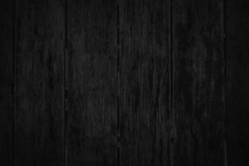Black vintage painted wooden boards wall background. Grunge dark wood texture decoration.