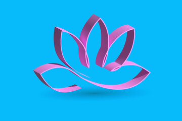 Pink lotus flower logo icon vector 3D banner render creative graphic image design background template