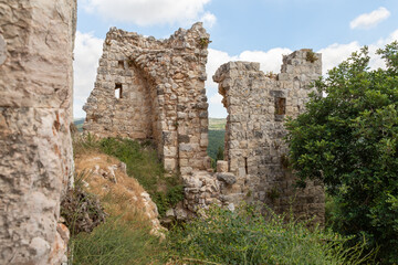 Fototapeta na wymiar The well-preserved remains of the Yehiam Crusader fortress at Kibbutz Yehiam, in Galilee, northern Israel