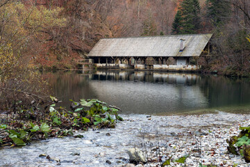 Obraz premium Konomlja Klavze Panorama, like other Klavze, they were intended for rafting wood for the needs of the Mercury Mine in near Town of Idrija.
