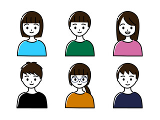 小学生高学年から中学生くらいの男女6人（上半身）笑顔セット