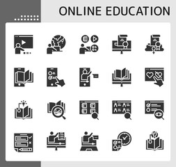 online education 2 icon set, isolated glyph icon, perfect for web, graphic design, social media, UI, mobile app, EPS vector illustration