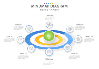 Infographic template for business. 8 Steps Modern Mindmap diagram with circle topics, presentation vector infographic.