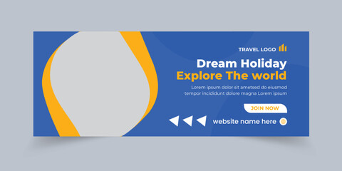 New travel company social media cover template design. Abstract web banner template. Vector graphic design. Social media cover or banner. Corporate business cover layout.
