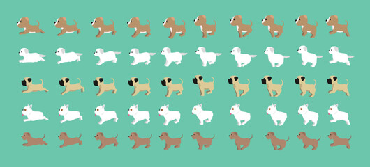 Dog Irish Wolfhound French Bulldog Mastiff Kuvasz Staffordshire Terrier Walking Running Cartoon Vector Set