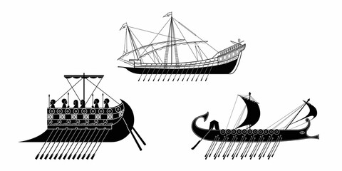 ancient ships in the set - obrazy, fototapety, plakaty