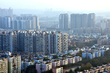 Fototapeta na wymiar aerial view of city in sunrise