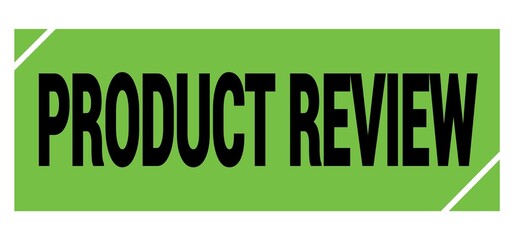PRODUCT REVIEW text on green-black grungy stamp sign.