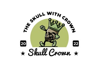 Fototapeta premium Walking skull illustration wearing a big crown