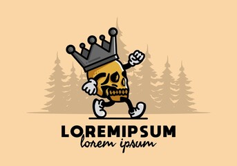 Walking skull illustration wearing a big crown