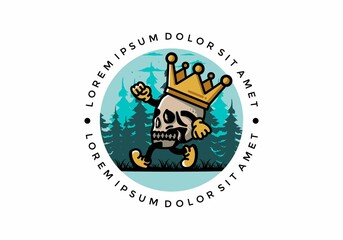 Walking skull illustration wearing a big crown