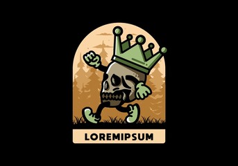 Walking skull illustration wearing a big crown