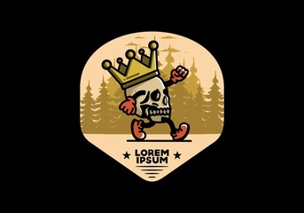 Walking skull illustration wearing a big crown