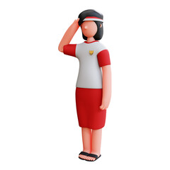 3d character independence day of indonesia saluting people