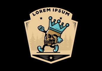 Walking skull illustration wearing a big crown