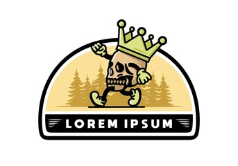 Walking skull illustration wearing a big crown