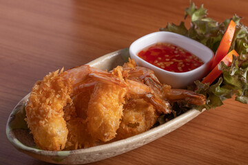 Fried shrimp tempura with sauce