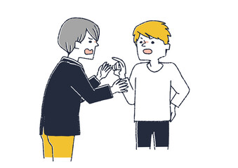 激しく言い合う男性　言い争いや議論をする人々　主張や意見の食い違い
