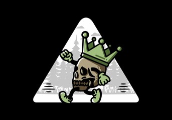 Walking skull illustration wearing a big crown