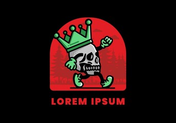 Walking skull illustration wearing a big crown