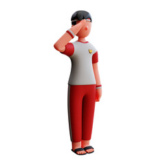 3d character independence day of indonesia saluting people