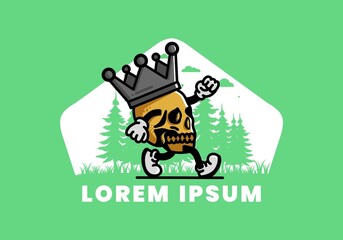 Walking skull illustration wearing a big crown