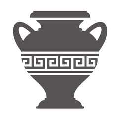Greek vase silhouette. Ancient amphora and pot with meander pattern. Glyph illustration. Clay ceramic earthenware. Vector.